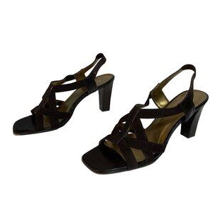 Nickels Soft Dark Brown‎ Fabric Strappy Sling Back Sandals Size 8 1/2